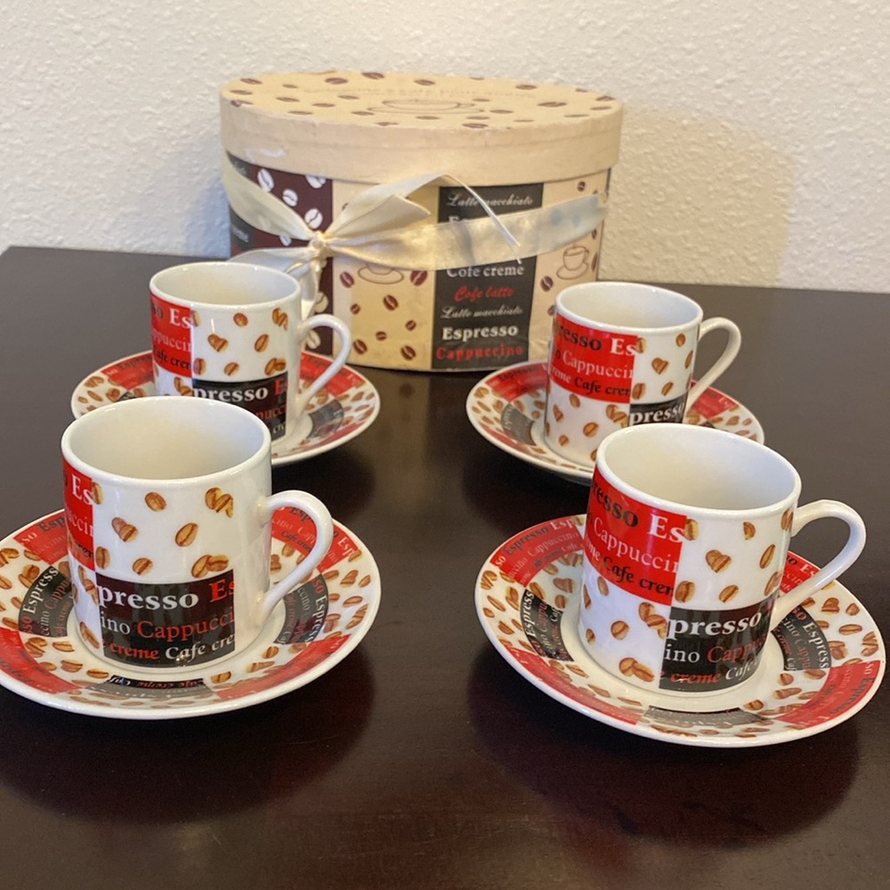 Espresso Coffee Cup & Saucer Gift Set of (4)